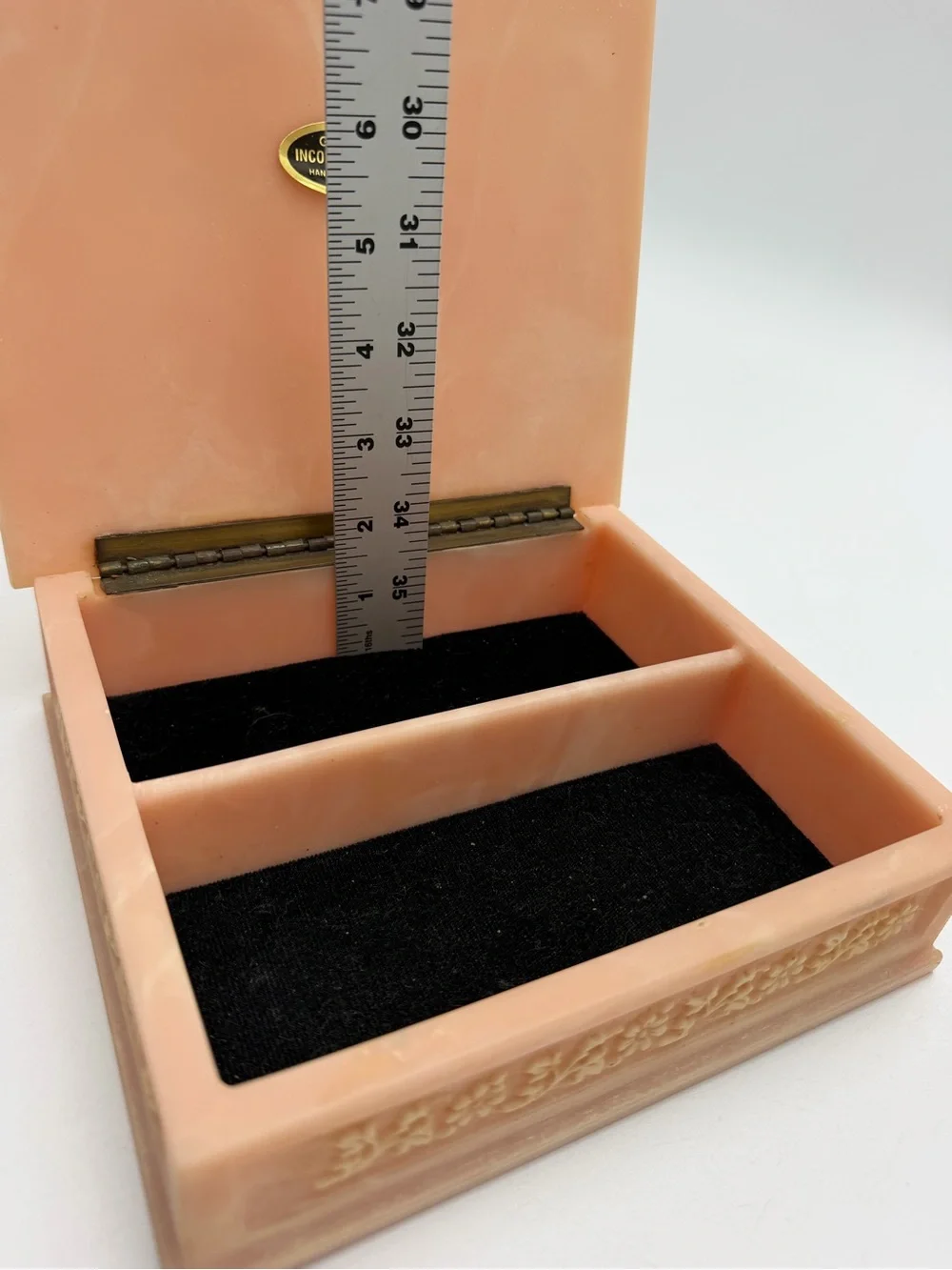VTG Large Incolay Stone Jewelry Box Pink Cat Kitten Butterfly Lenore Beran HTF